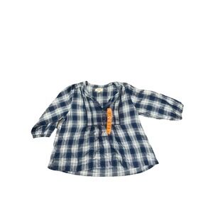 WRANGLER Ladies' Blue Plaid Blouse 3/4 Bracelet Sleeves Size XS